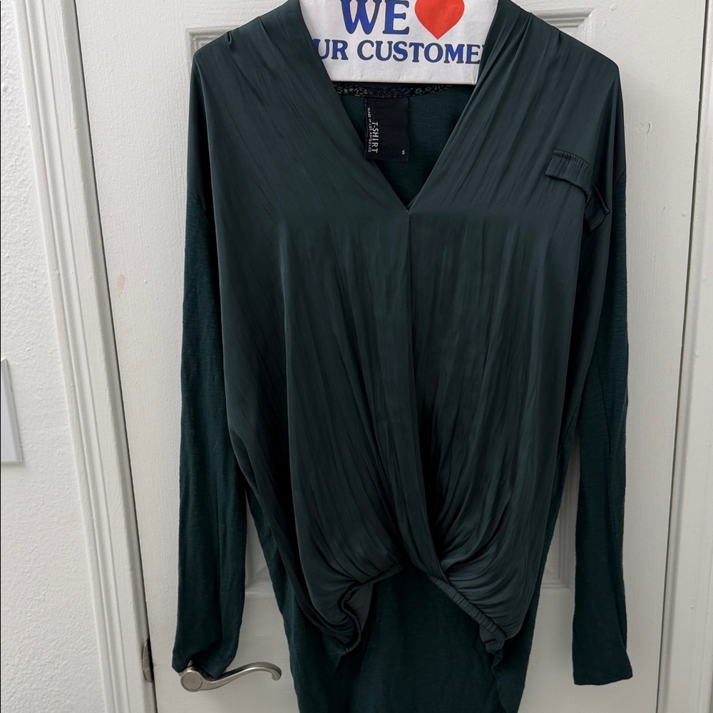 Anthropologie Dolan Forest Green Draped Long Sleeve Top